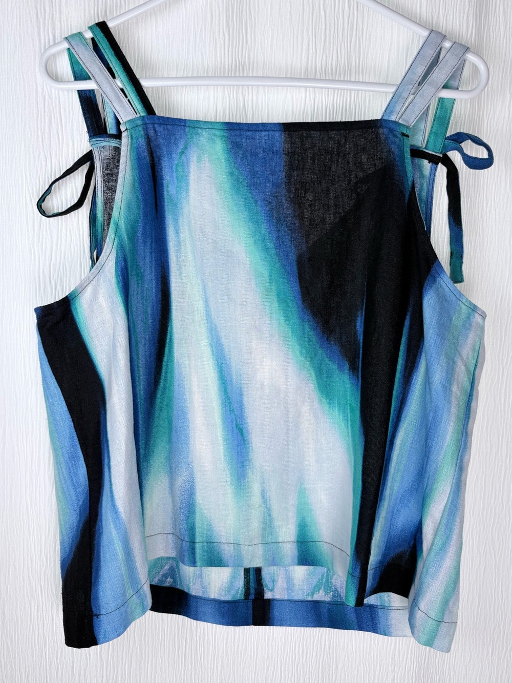 DKNY Watercolor Print Sleeveless Top, Linen Blend, Size Large